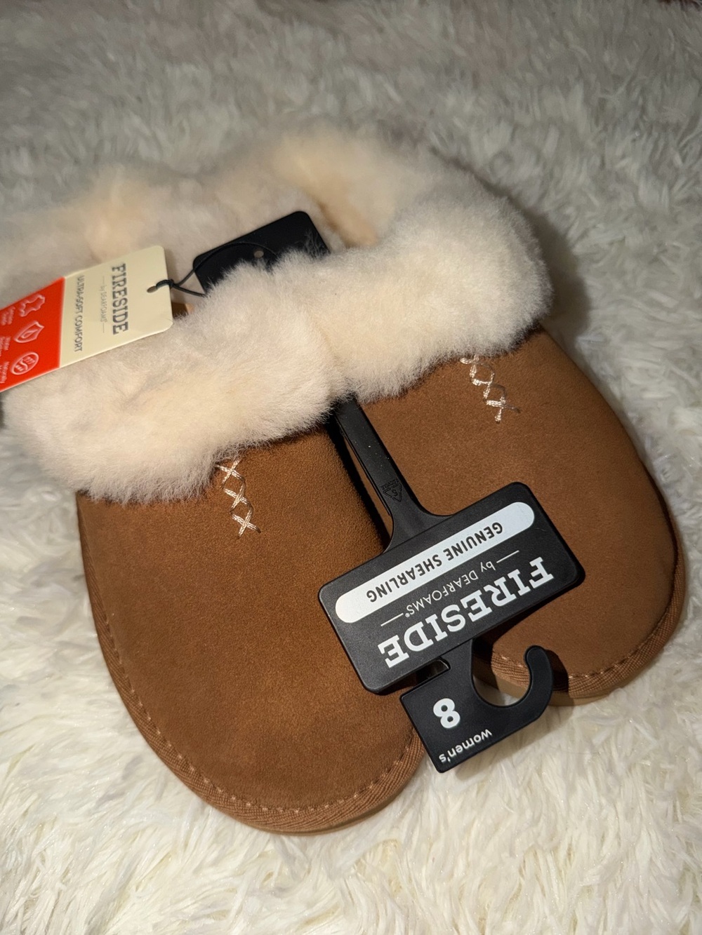 NWT Fireside by Dearfoams Adelaide Genuine Shearling Slipper - Chestnut